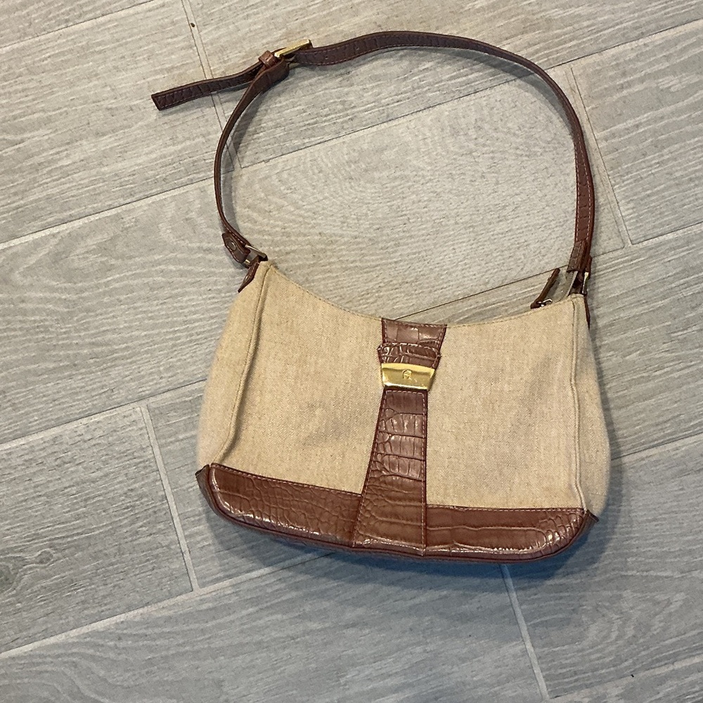 Etienne Aigner Elegant Brown and Tan Linen/Leather Women's Bag